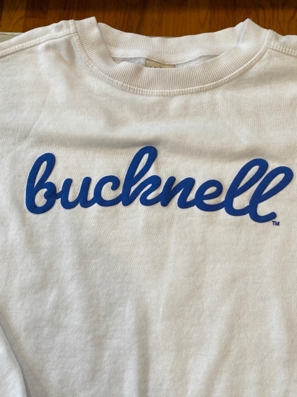 Chicka-d Bucknell Womens Crewneck Sweatshirt Blue/White Size Med Raised Letter